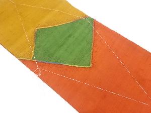 リサイクル　未使用品　手織り節紬　相良刺繍　幾何学模様袋帯